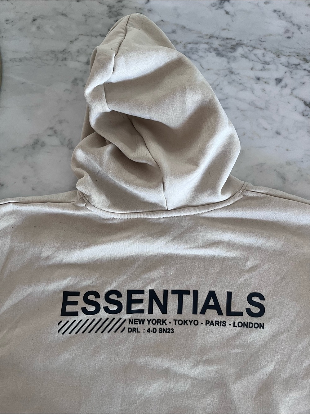 Fear of God Essentials Cream Logo Pullover Hoodie Oversized Streetwear Size L